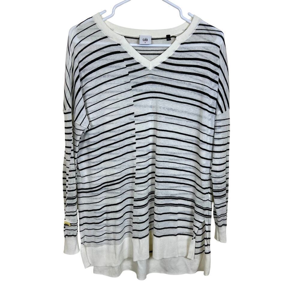 Cabi Captain Black and White Asymmetrical Stripe Tunic Long Sleeve Top Small EUC